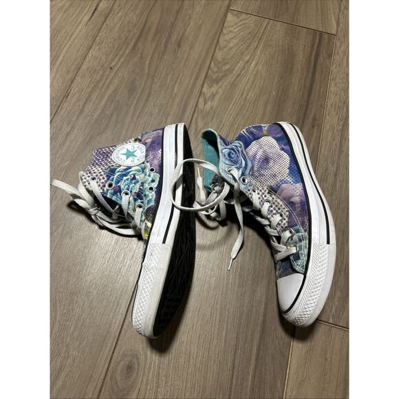 Converse Shoes Womens 8 Purple Blue Flowers Chuck Taylor High Top Sneakers - Picture 2 of 7